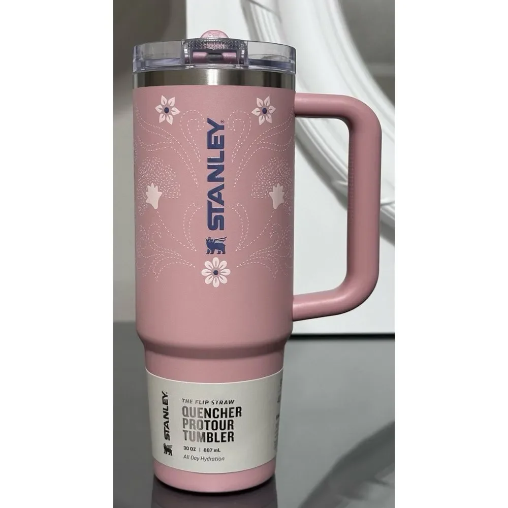 STANLEY QUENCHER PROTOUR‎ FLIP STRAW 30OZ TUMBLER, PINK DUSK STITCH FLOWERS - Picture 2 of 5